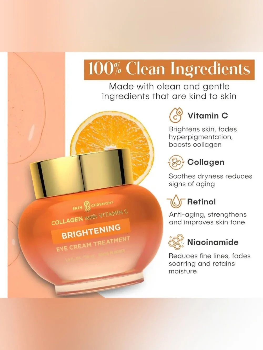 Skin Ceremony Brightening Orange Eye Cream Treatment with Vitamin C NiB